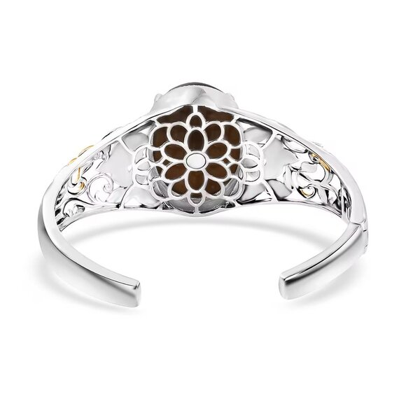 Tigers Eye 33.15 ctw Cuff Bracelet in 14K YG and Platinum Over Copper - Picture 4 of 7